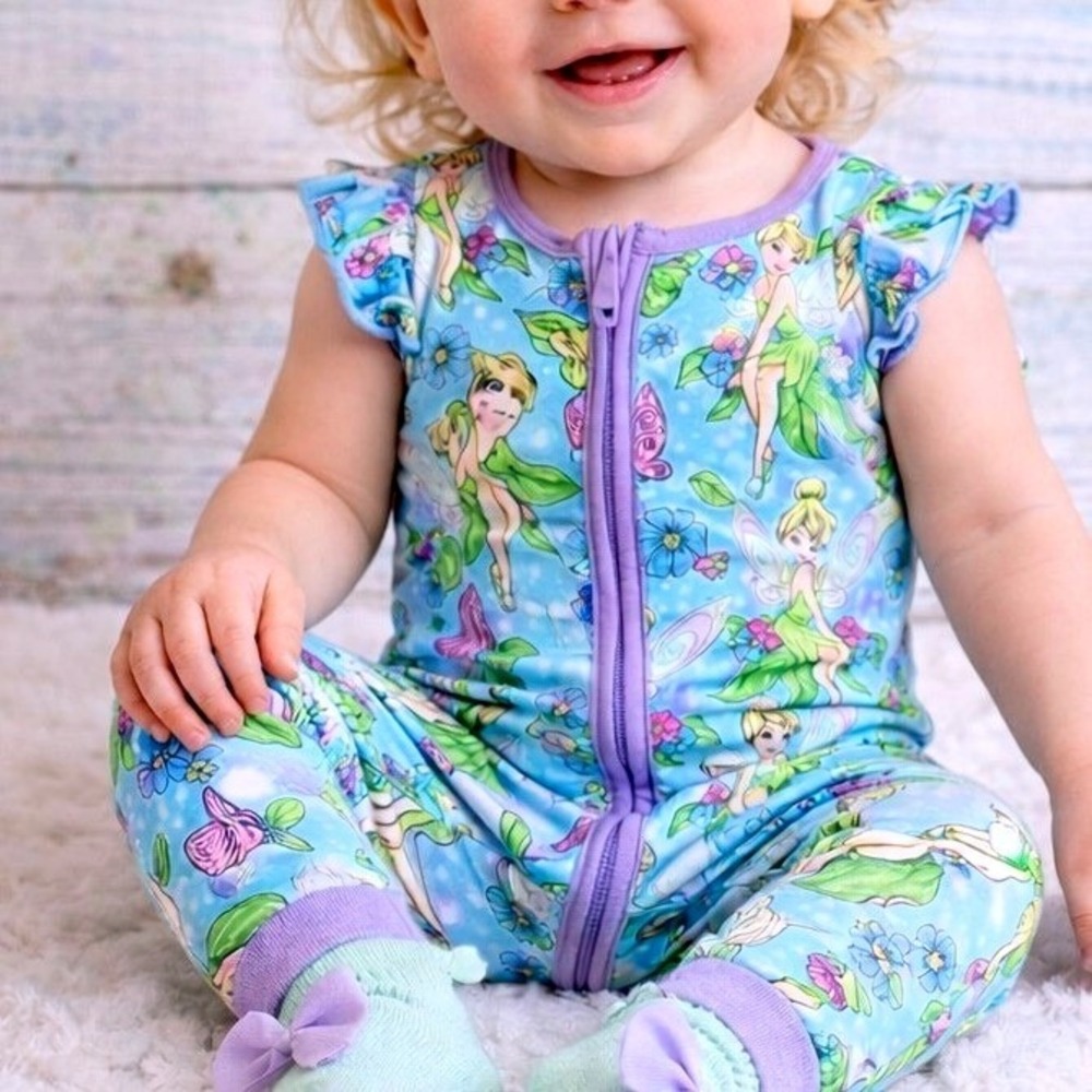Showstoppers Tinkerbell‎ Bamboo 12-18M Ruffle Romper Zippy Pajamas Short Sleeve
